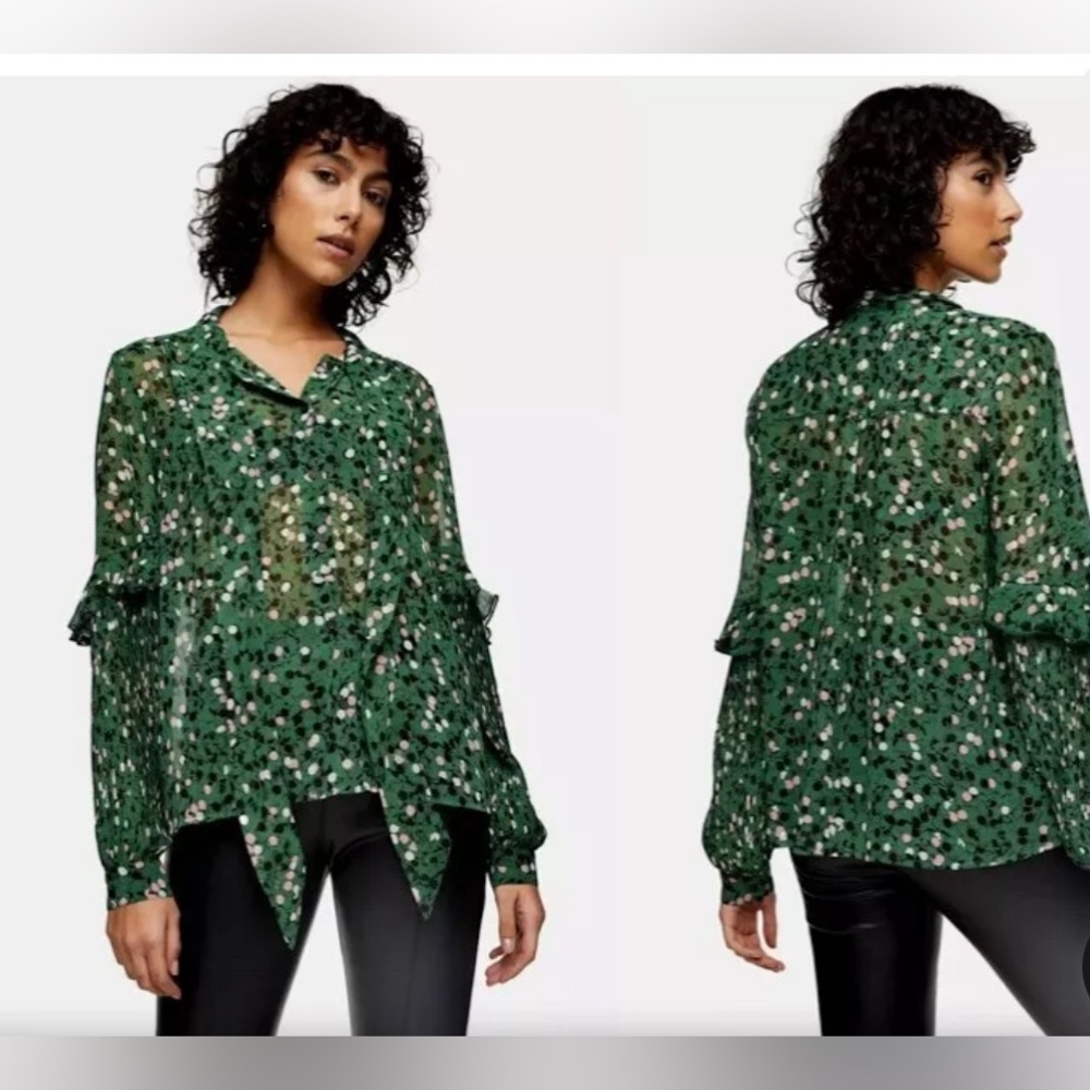 Topshop blouse - pleaded w/ ruffles and tie neck
